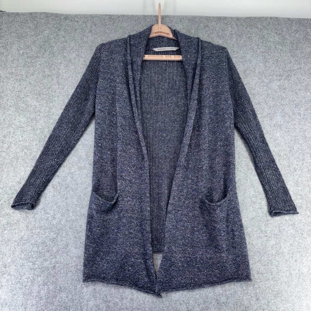 Athleta Navy Blue Cashmere Linen Blend Open Front Cardigan Sweater Small